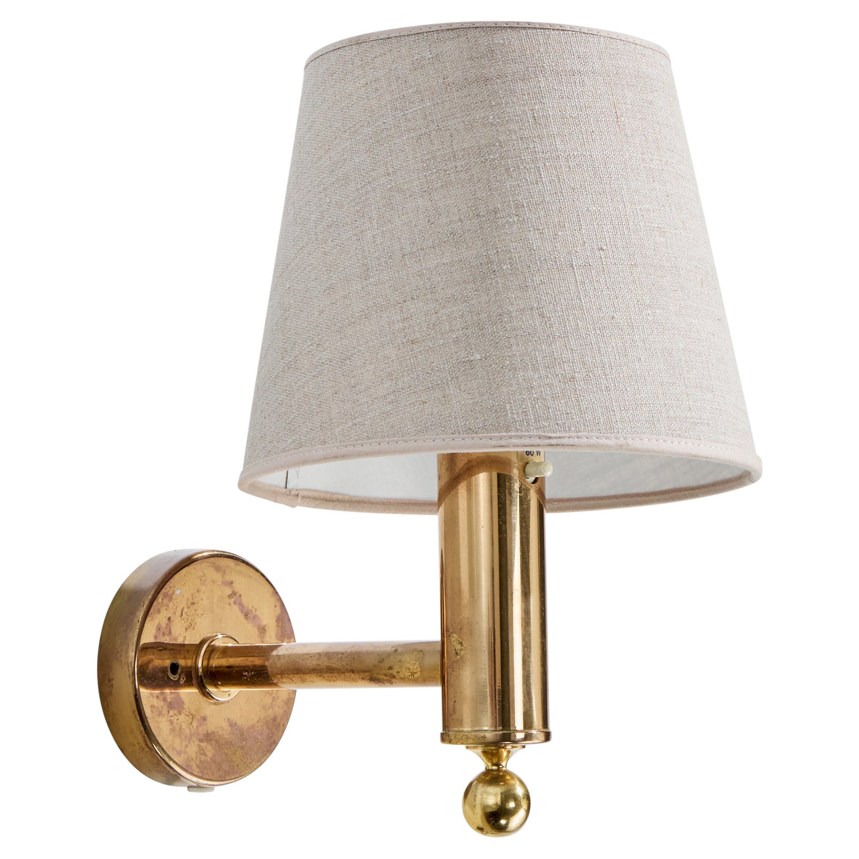Bergboms, Wall Light, Brass, Fabric, Sweden, 1970s For Sale