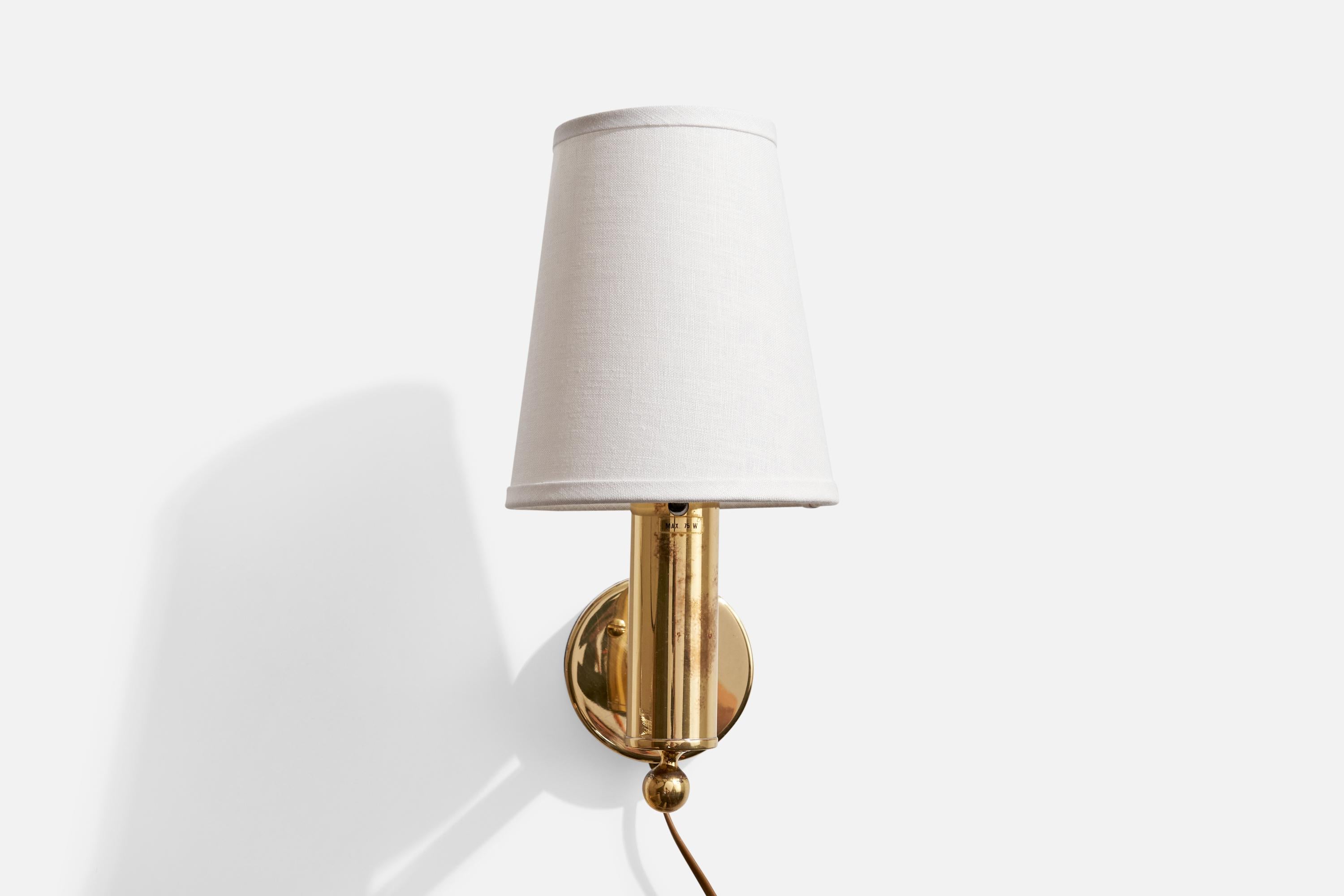 Swedish Bergboms, Wall Light, Brass, Fabric, Sweden, 1990s