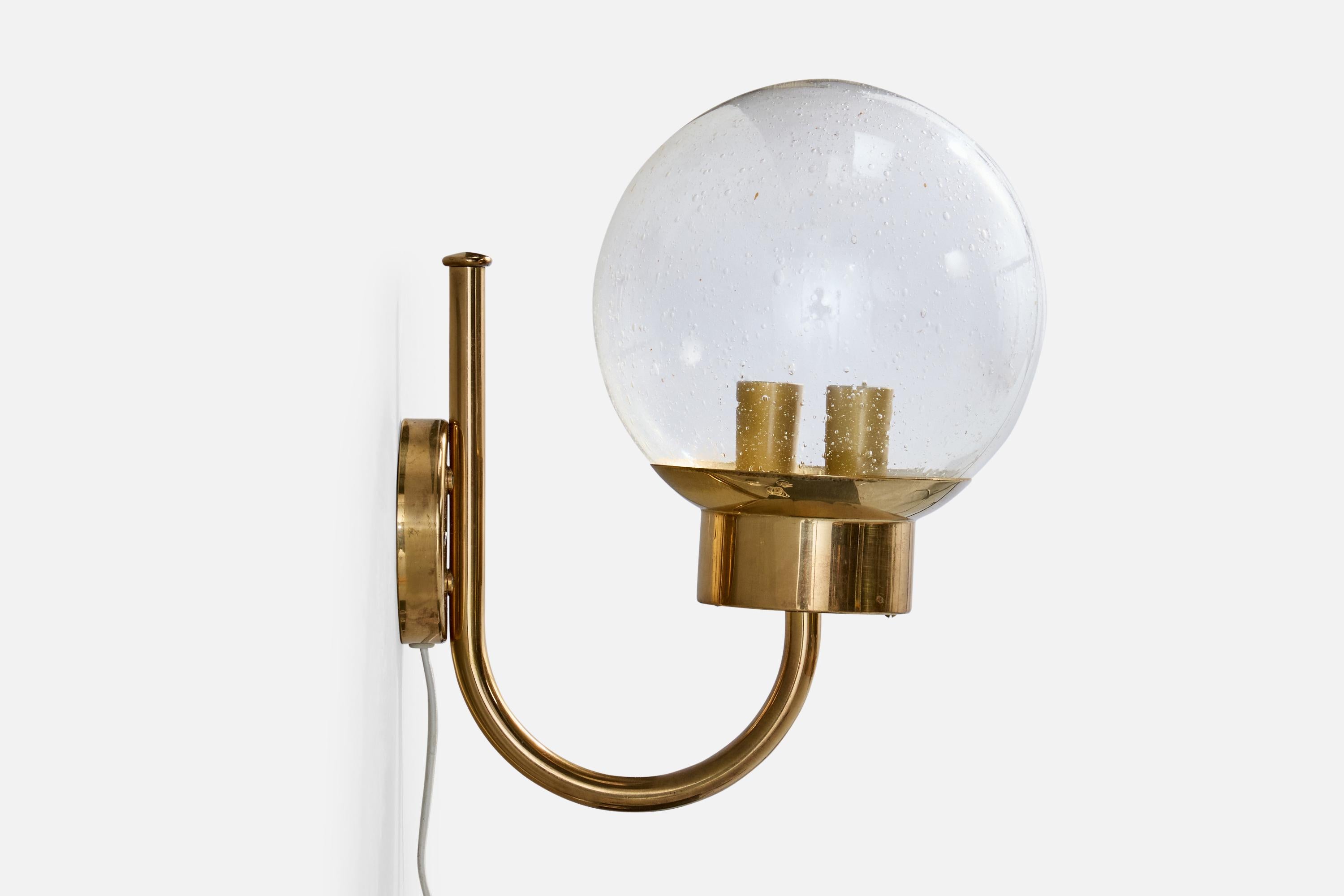Mid-Century Modern Bergboms, Wall Light, Brass, Glass, Sweden, 1960s For Sale