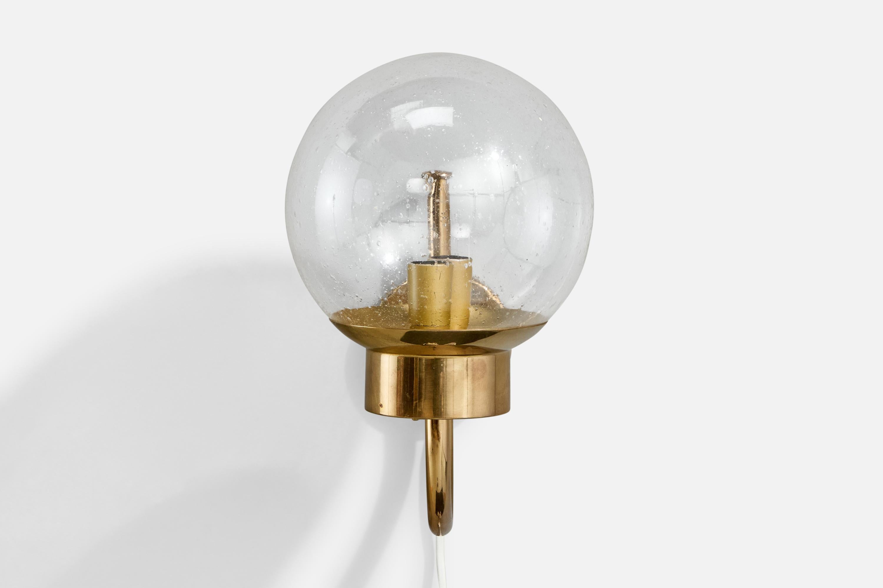 Swedish Bergboms, Wall Light, Brass, Glass, Sweden, 1960s For Sale