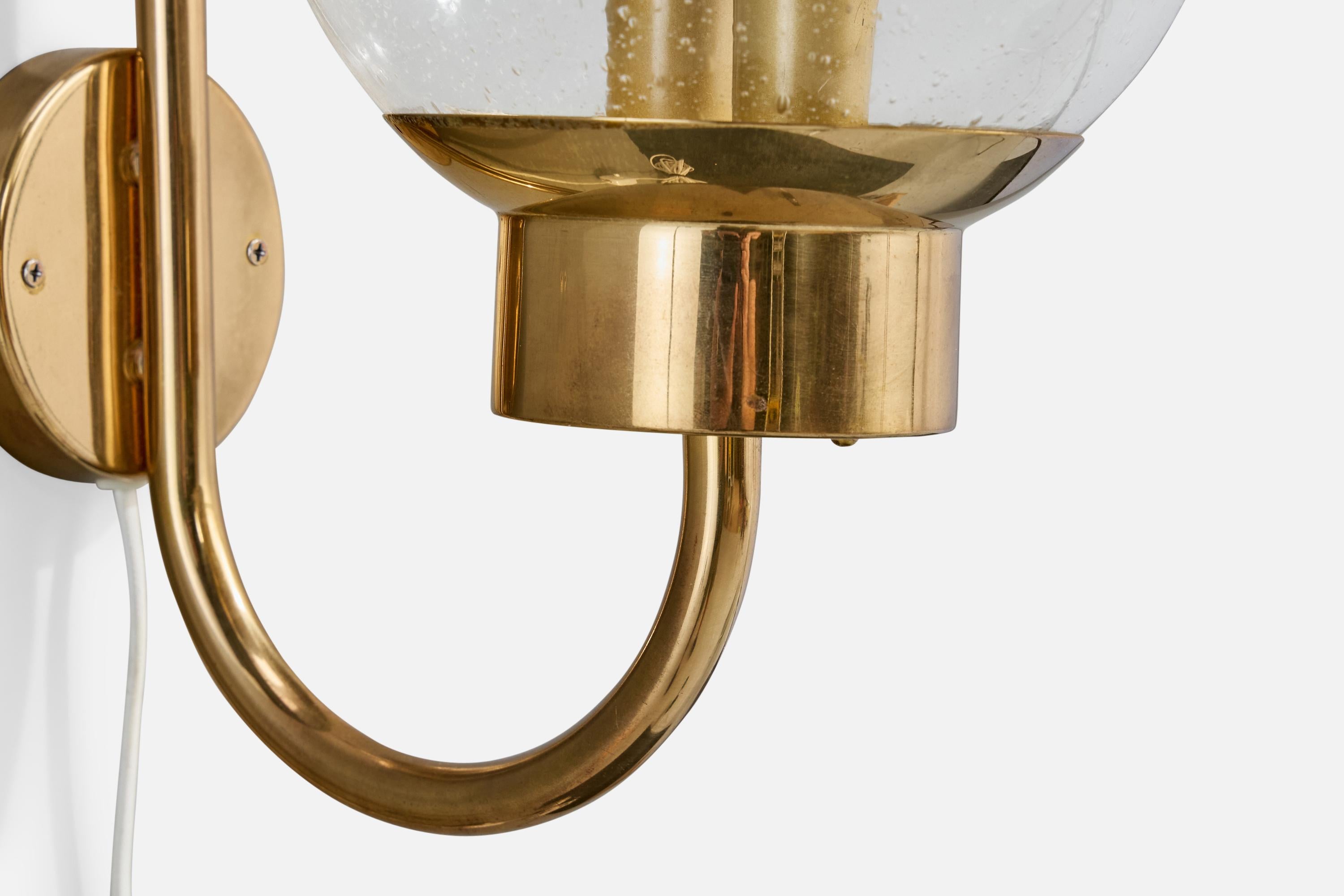 Bergboms, Wall Light, Brass, Glass, Sweden, 1960s For Sale 1