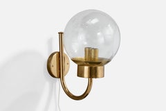 Bergboms, Wall Light, Brass, Glass, Sweden, 1960s