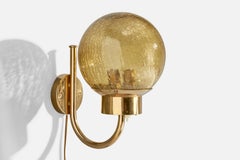 Bergboms, Wall Light, Brass, Glass, Sweden, 1970s