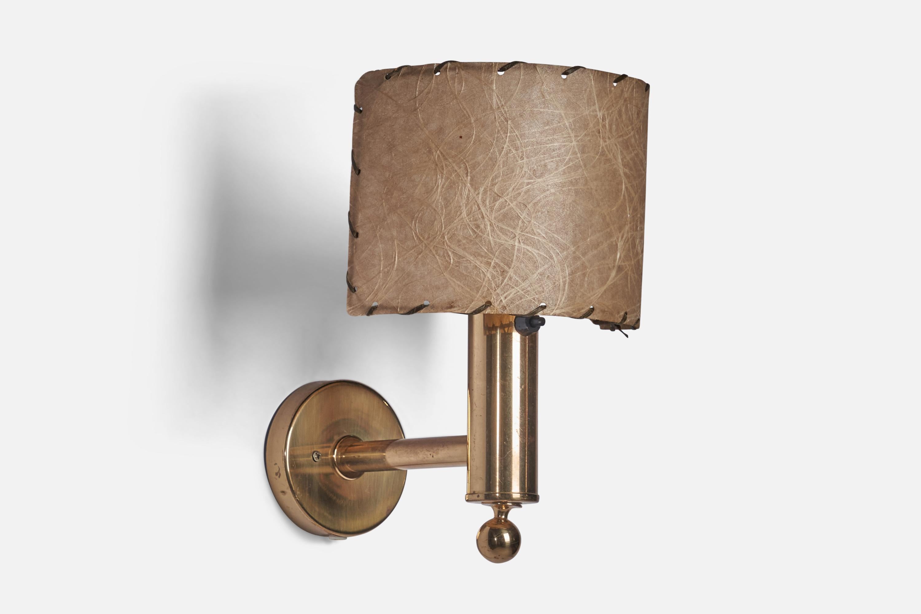 Mid-Century Modern Bergboms, Wall Light, Brass, Parchment Paper, Sweden, 1960s For Sale