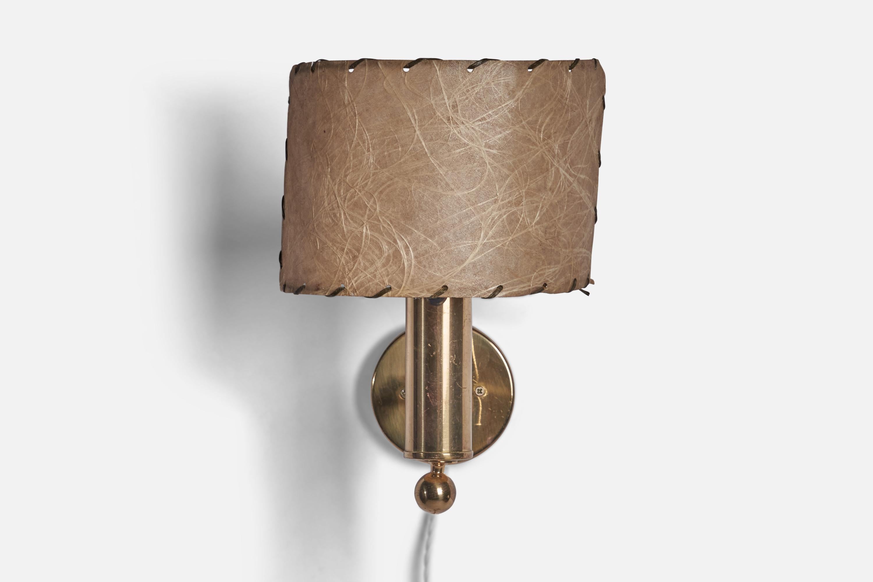 Swedish Bergboms, Wall Light, Brass, Parchment Paper, Sweden, 1960s For Sale