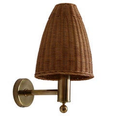 Bergboms, Wall Light, Brass, Rattan, Sweden, 1970s Bergboms, Wall Light, Brass, Rattan, Sweden, 1970s