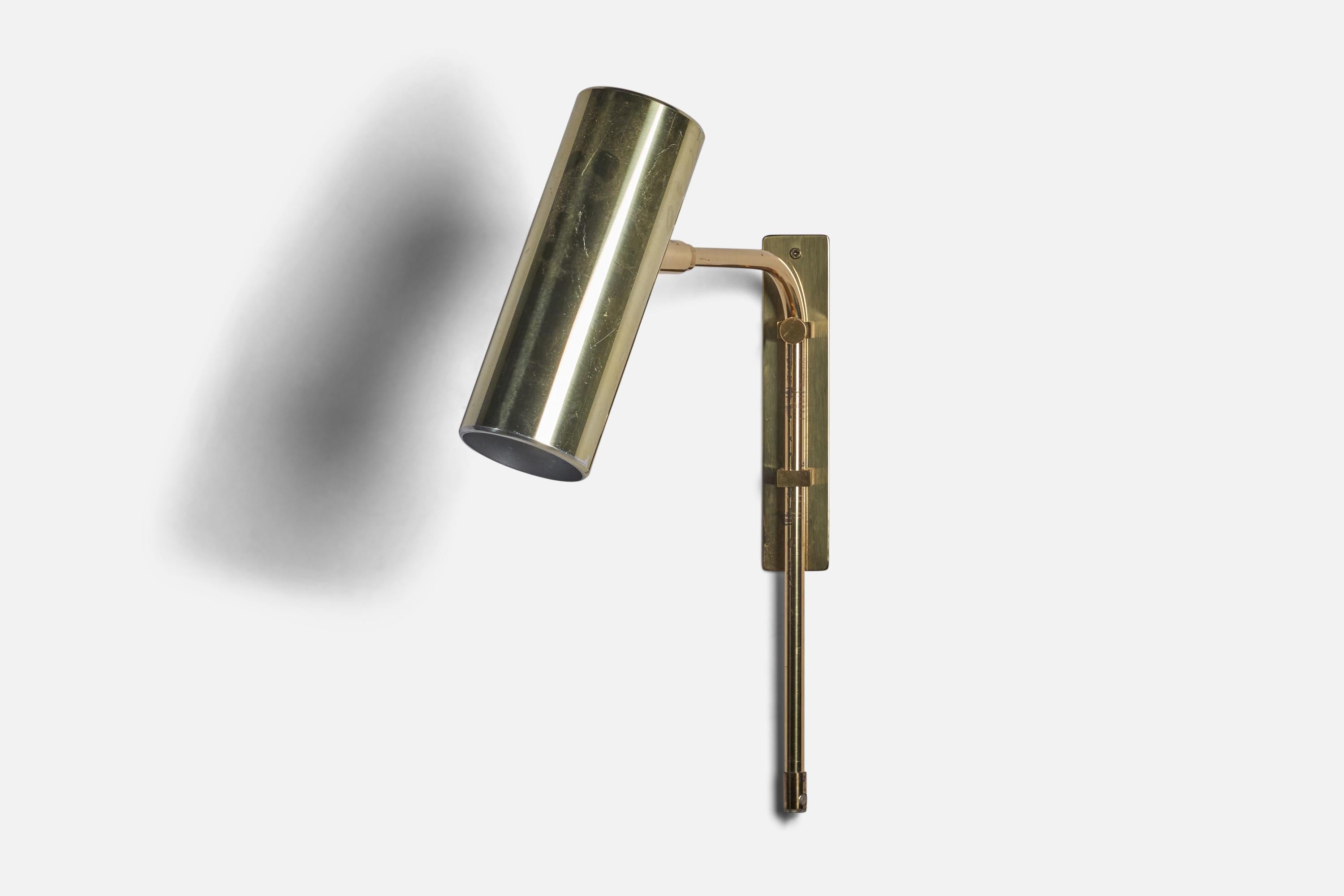 
An adjustable brass wall light designed and produced by Bergboms, Sweden, c. 1970s.
Overall Dimensions (inches): 17” H x 2.9” W x 12.5” D
Back Plate Dimensions (inches): 7.75” H x 1.5” W
Bulb Specifications: E-14 Bulb
Number of Sockets: 1
All