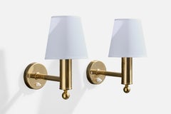 Bergboms, Wall Lights, Brass, Fabric, Sweden, 1970s