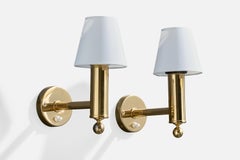 Bergboms, Wall Lights, Brass, Fabric, Sweden, 1970s