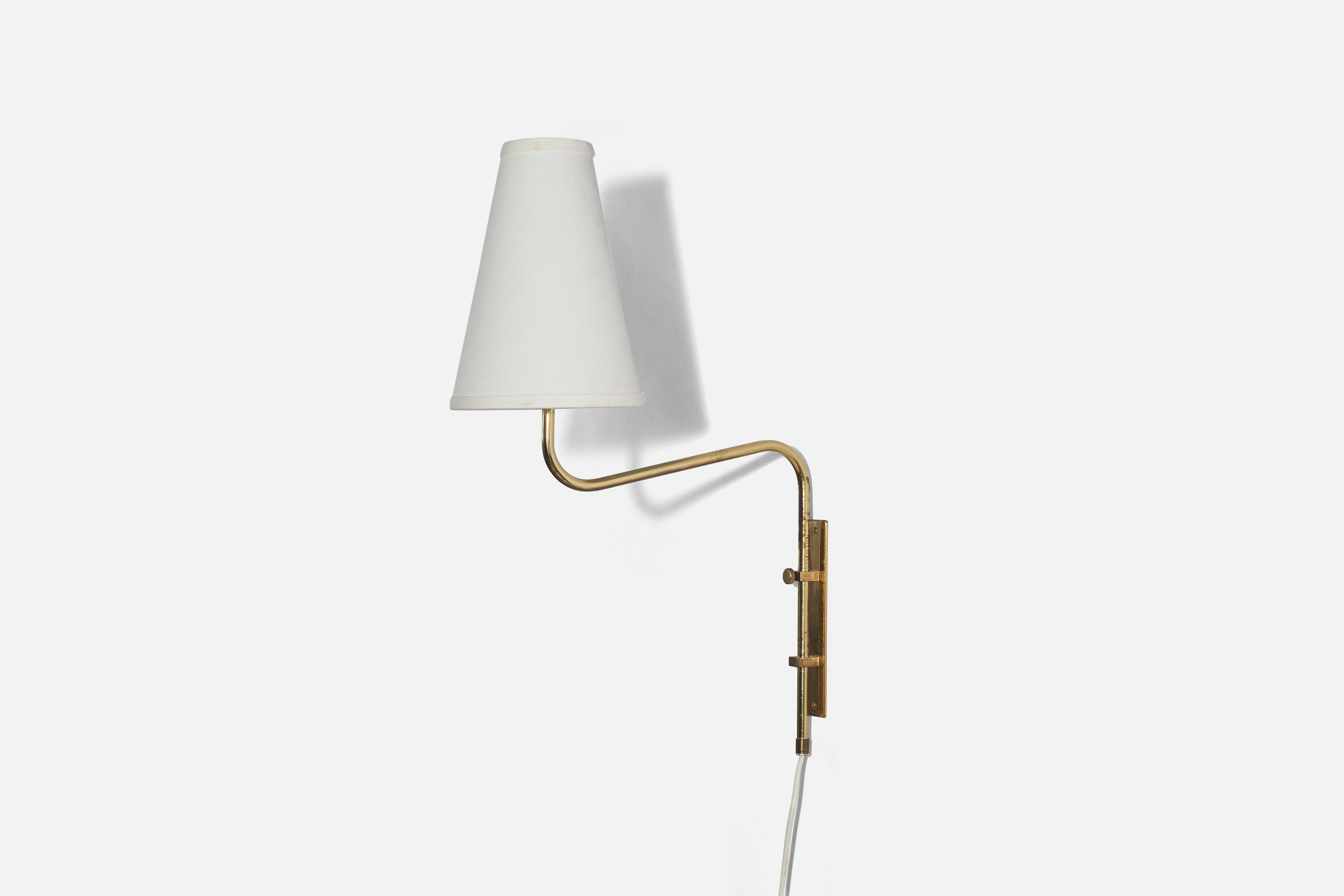 Mid-Century Modern Bergboms, Wall Lights, Brass, Fabric, Sweden, 1970s