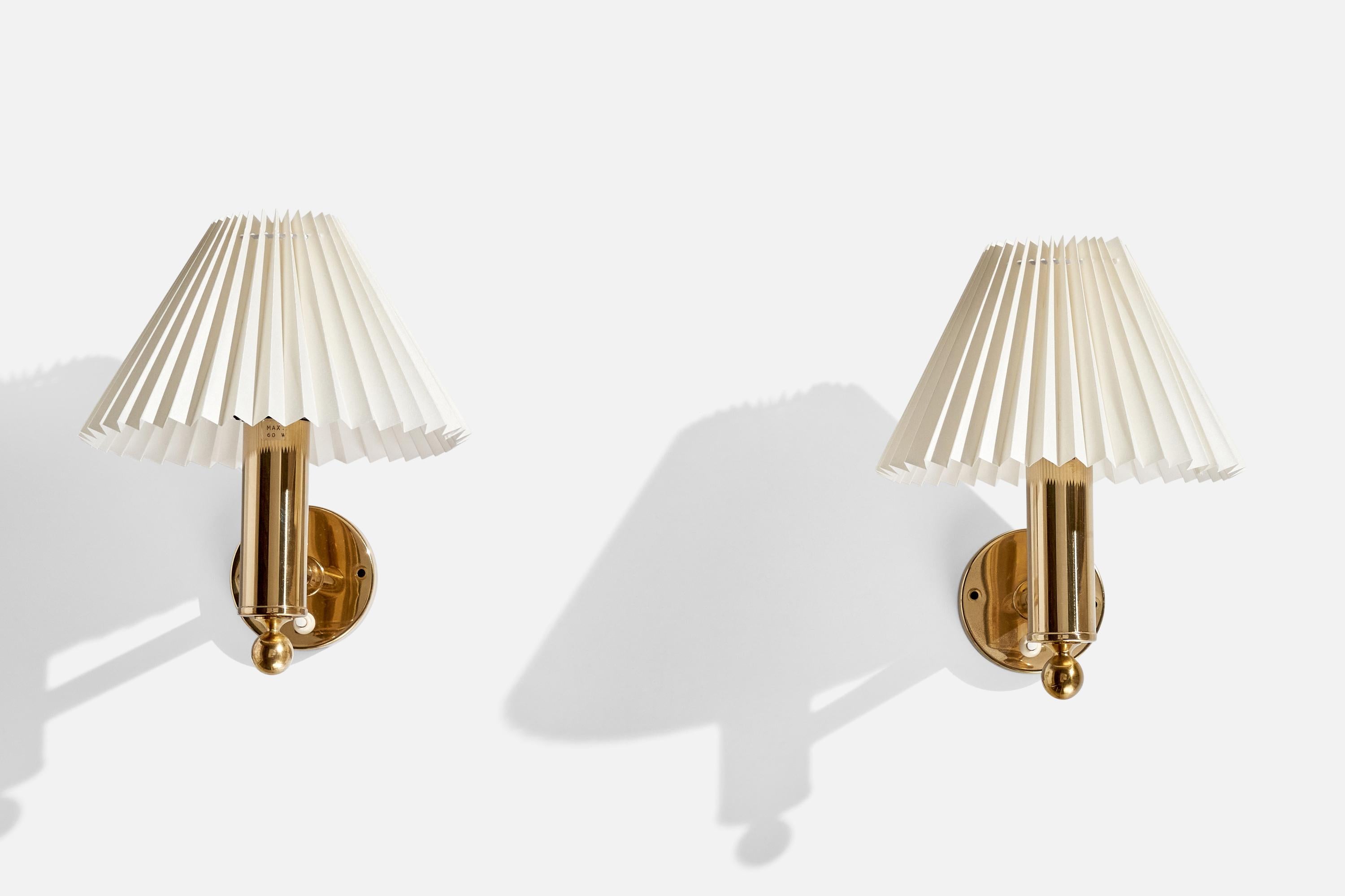 Scandinavian Modern Bergboms, Wall Lights, Brass, Fabric, Sweden, 1970s For Sale
