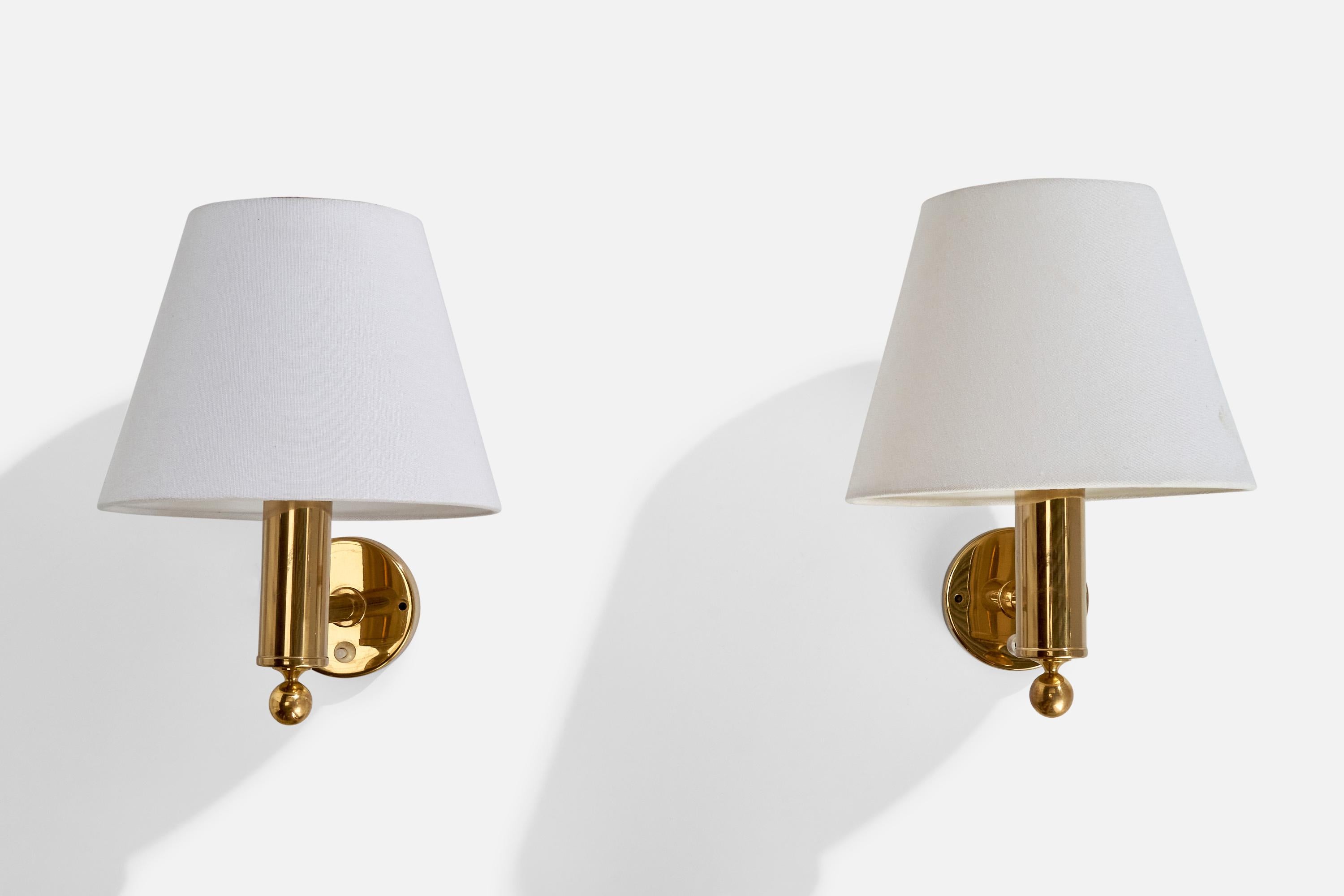 Swedish Bergboms, Wall Lights, Brass, Fabric, Sweden, 1970s