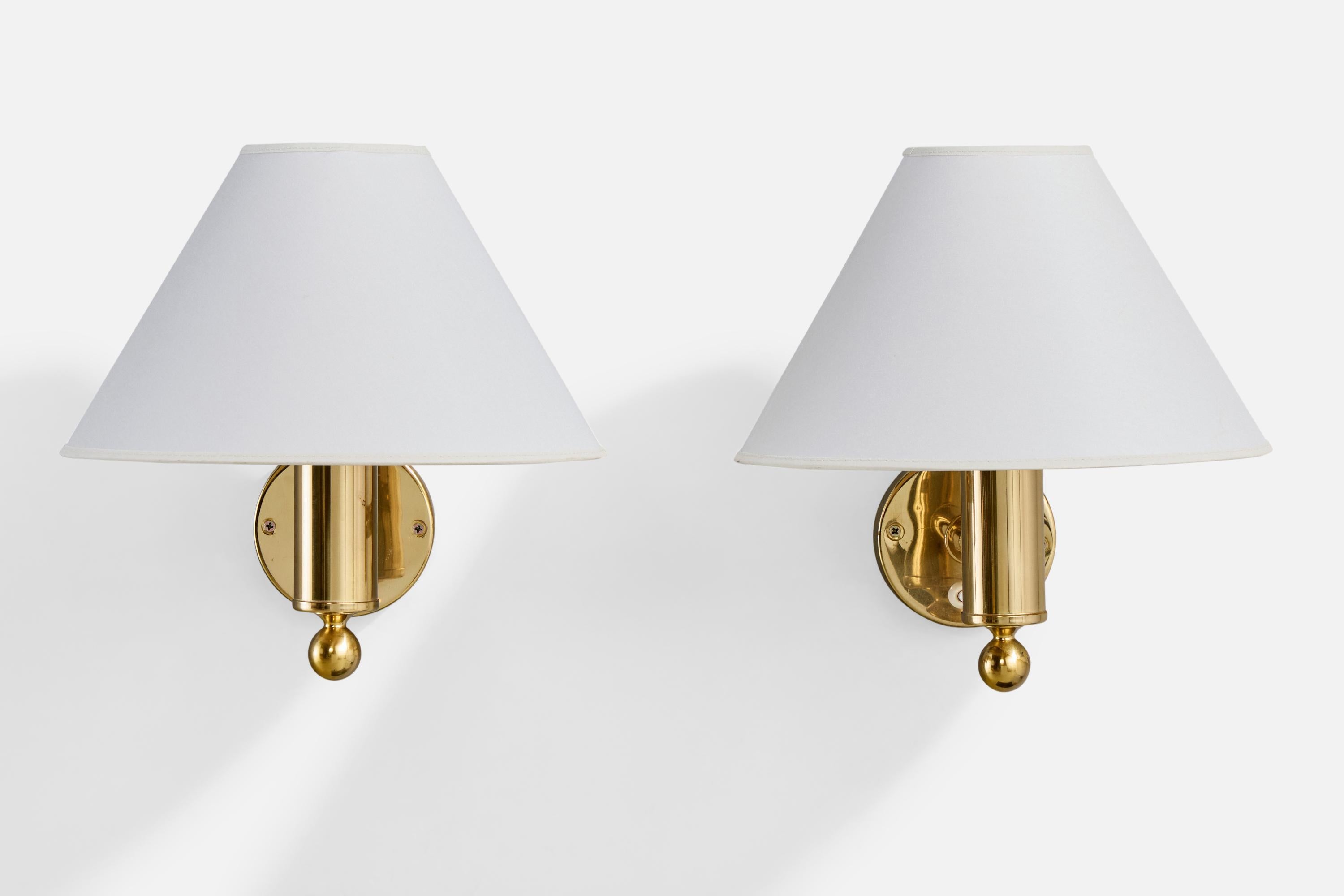 Mid-Century Modern Bergboms, Wall Lights, Brass, Fabric, Sweden, 1970s For Sale