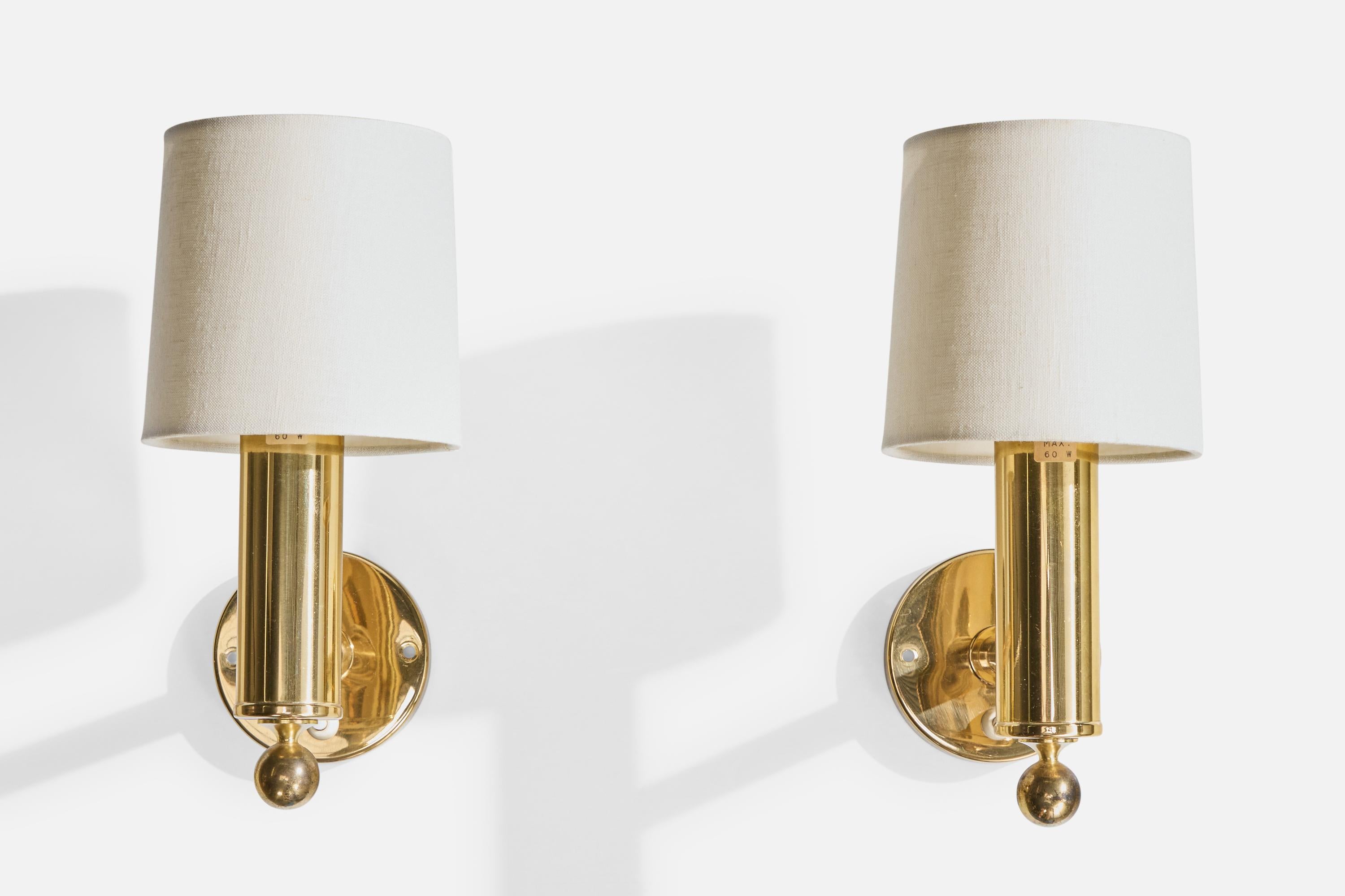 Mid-Century moderno Bergboms, Luci da parete, Ottone, Tessuto, Svezia, anni '1970 in vendita