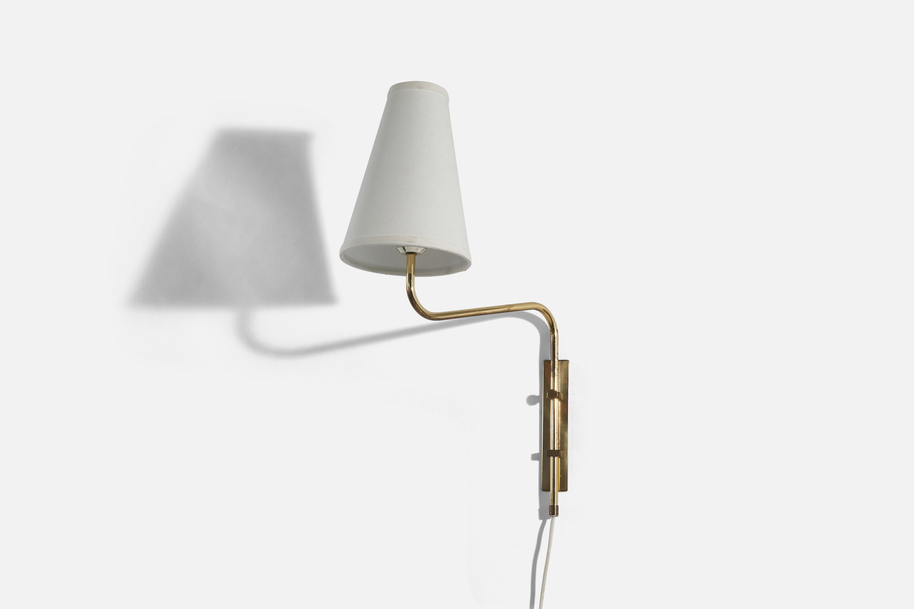 Swedish Bergboms, Wall Lights, Brass, Fabric, Sweden, 1970s
