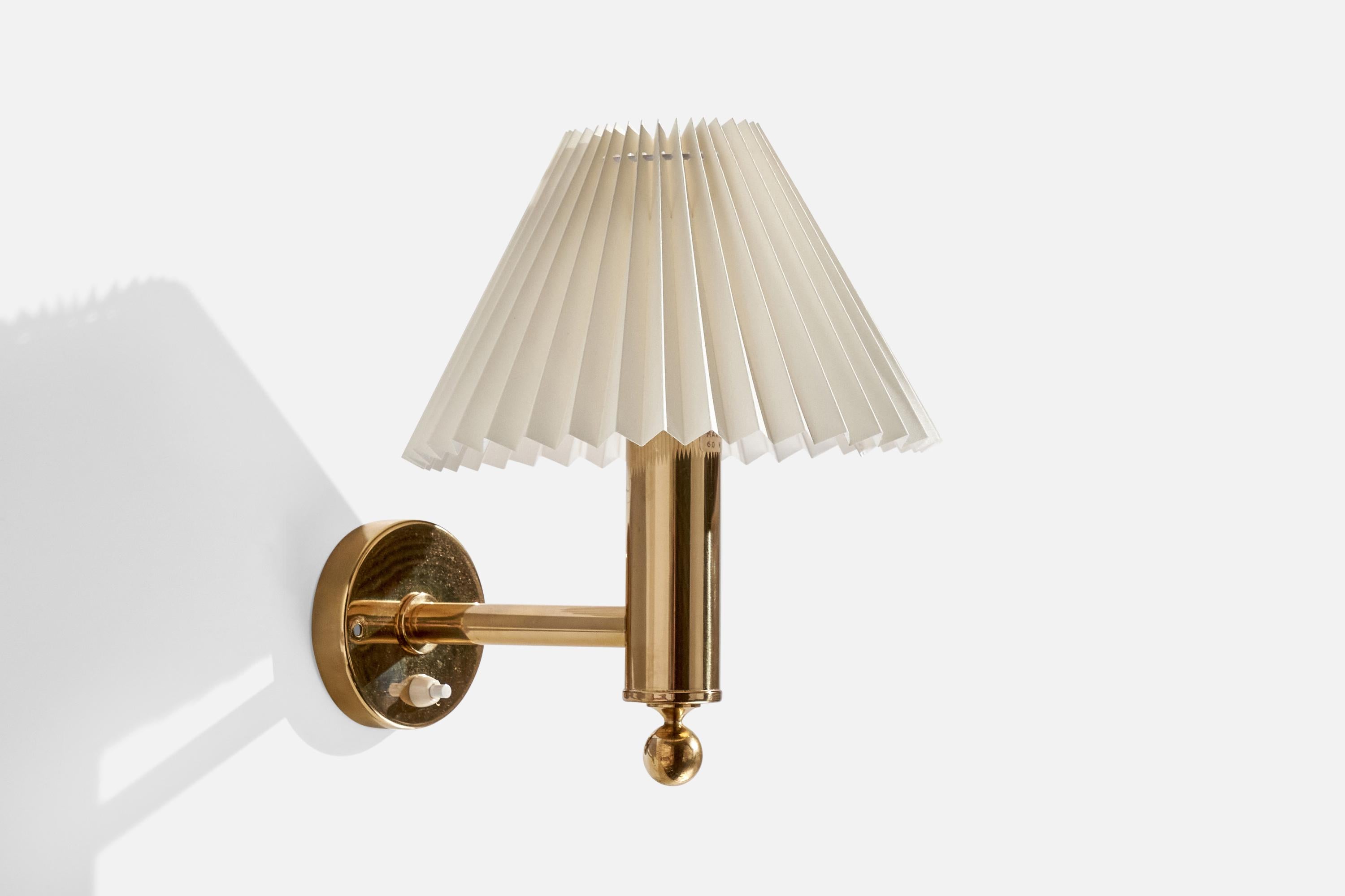 Swedish Bergboms, Wall Lights, Brass, Fabric, Sweden, 1970s For Sale