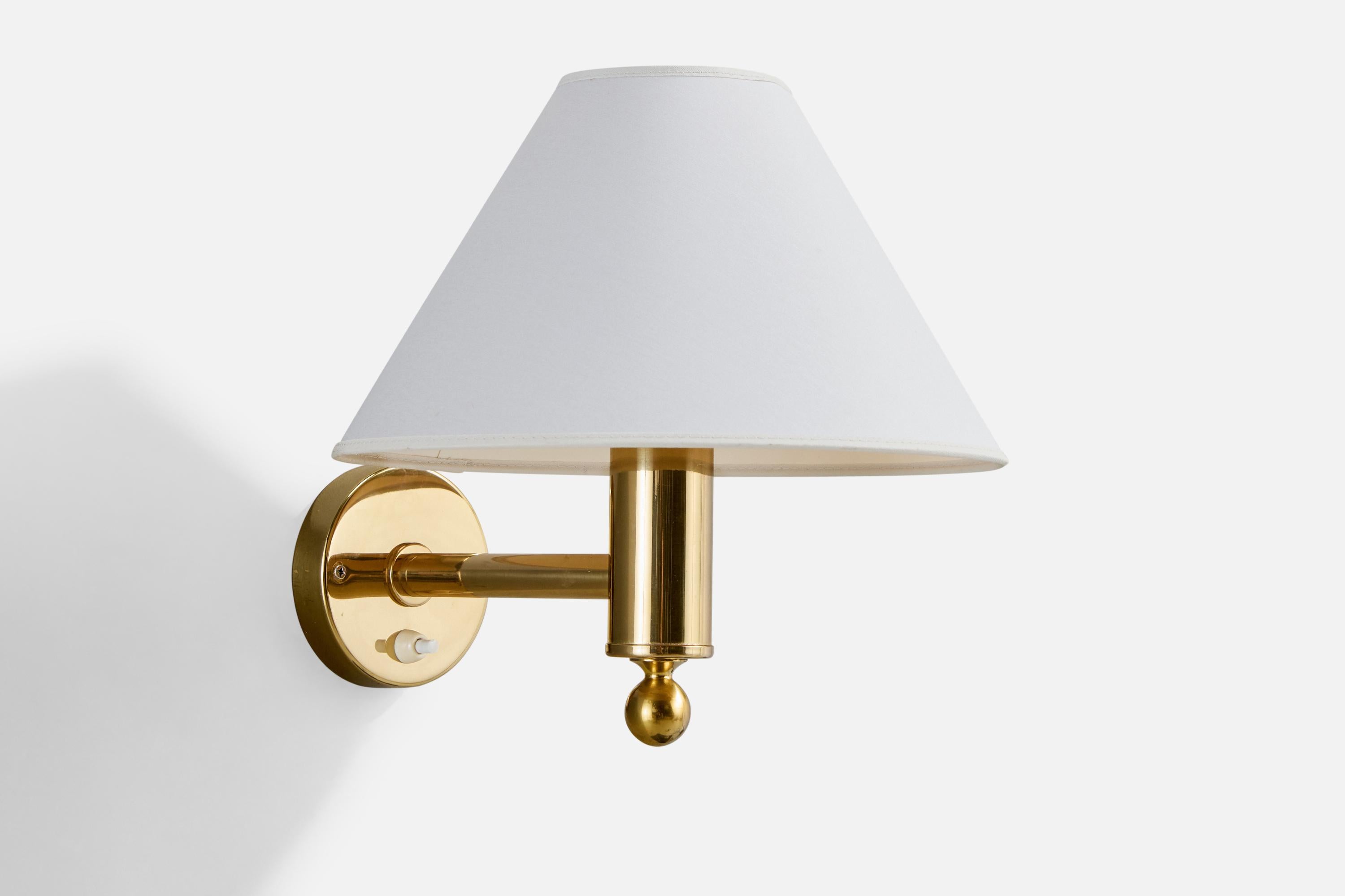 Swedish Bergboms, Wall Lights, Brass, Fabric, Sweden, 1970s For Sale