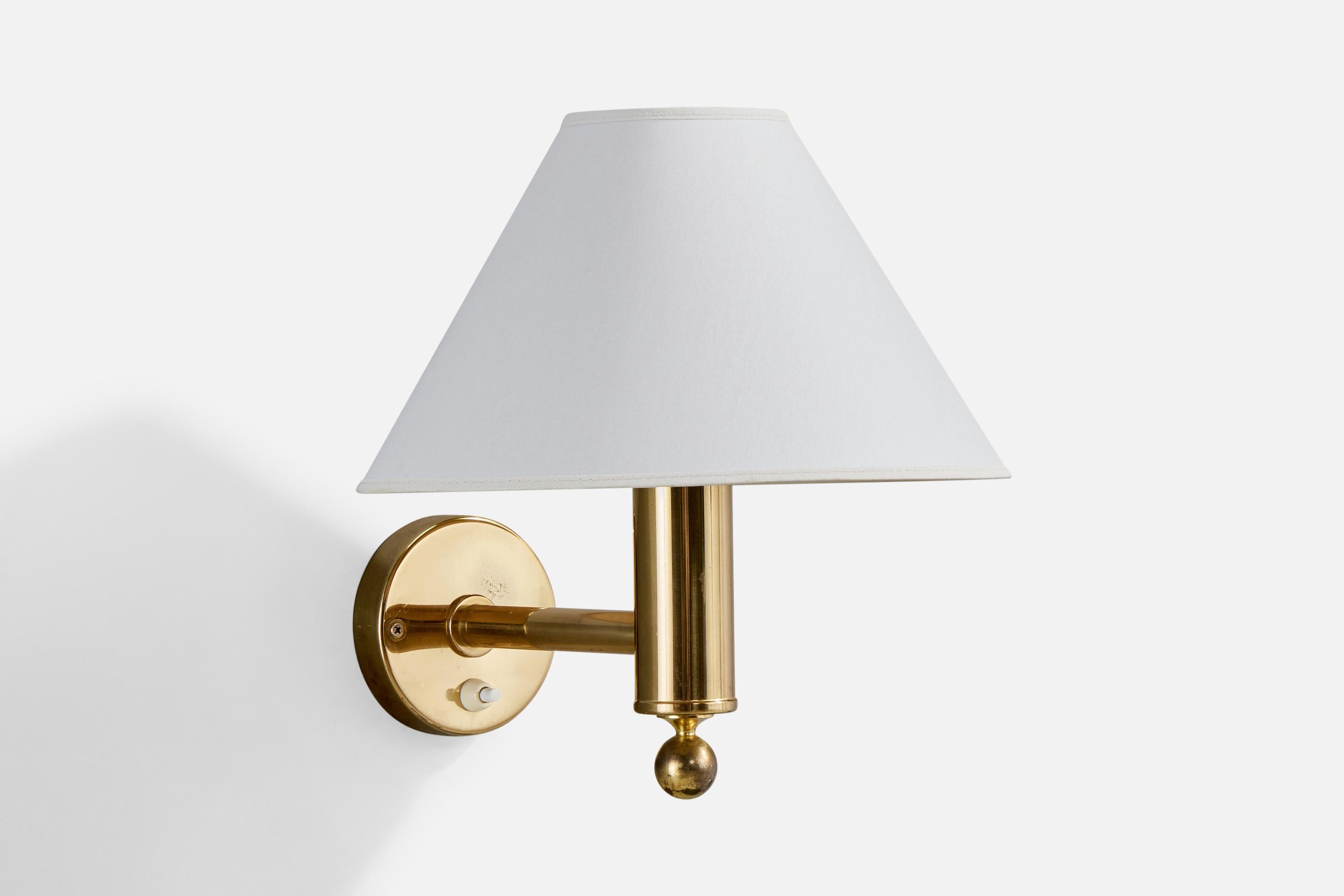 Swedish Bergboms, Wall Lights, Brass, Fabric, Sweden, 1970s For Sale