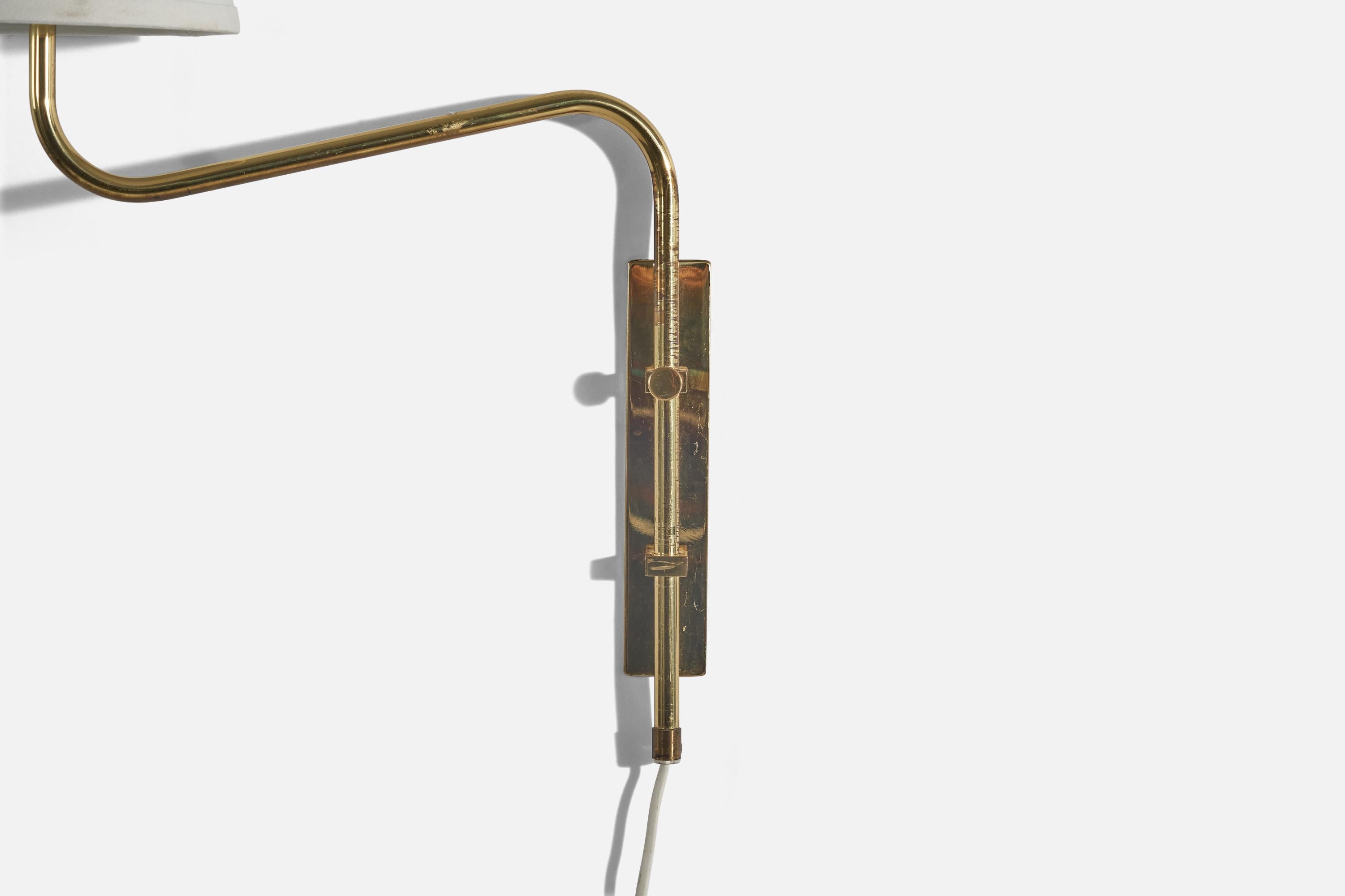 Bergboms, Wall Lights, Brass, Fabric, Sweden, 1970s In Good Condition In High Point, NC