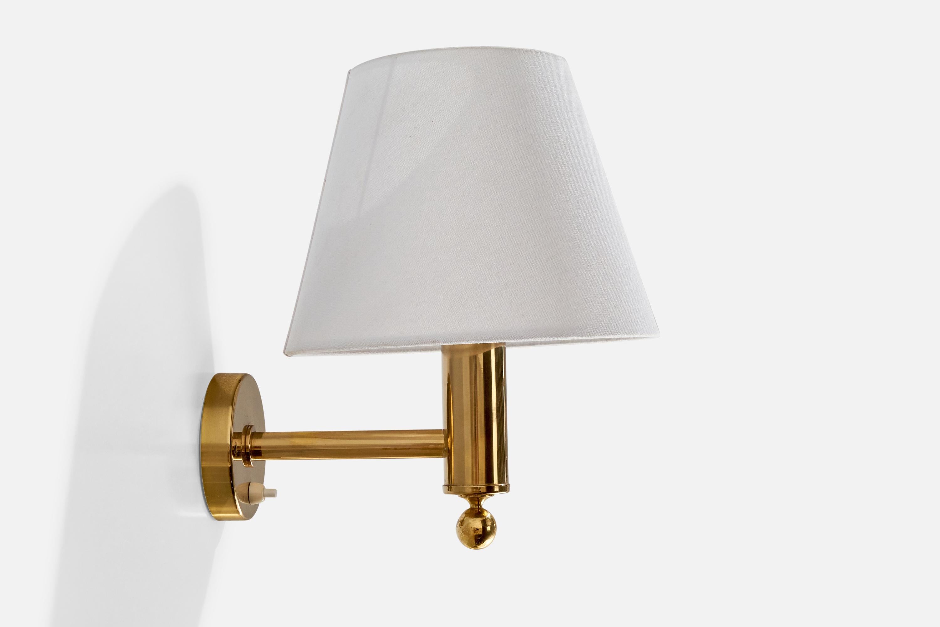 Late 20th Century Bergboms, Wall Lights, Brass, Fabric, Sweden, 1970s