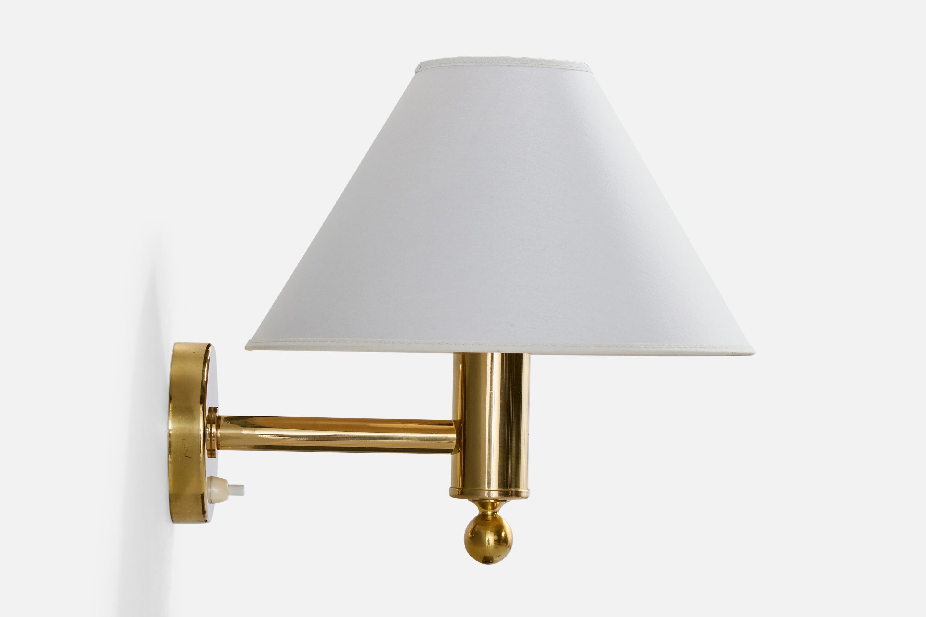 Bergboms, Wall Lights, Brass, Fabric, Sweden, 1970s In Good Condition For Sale In High Point, NC