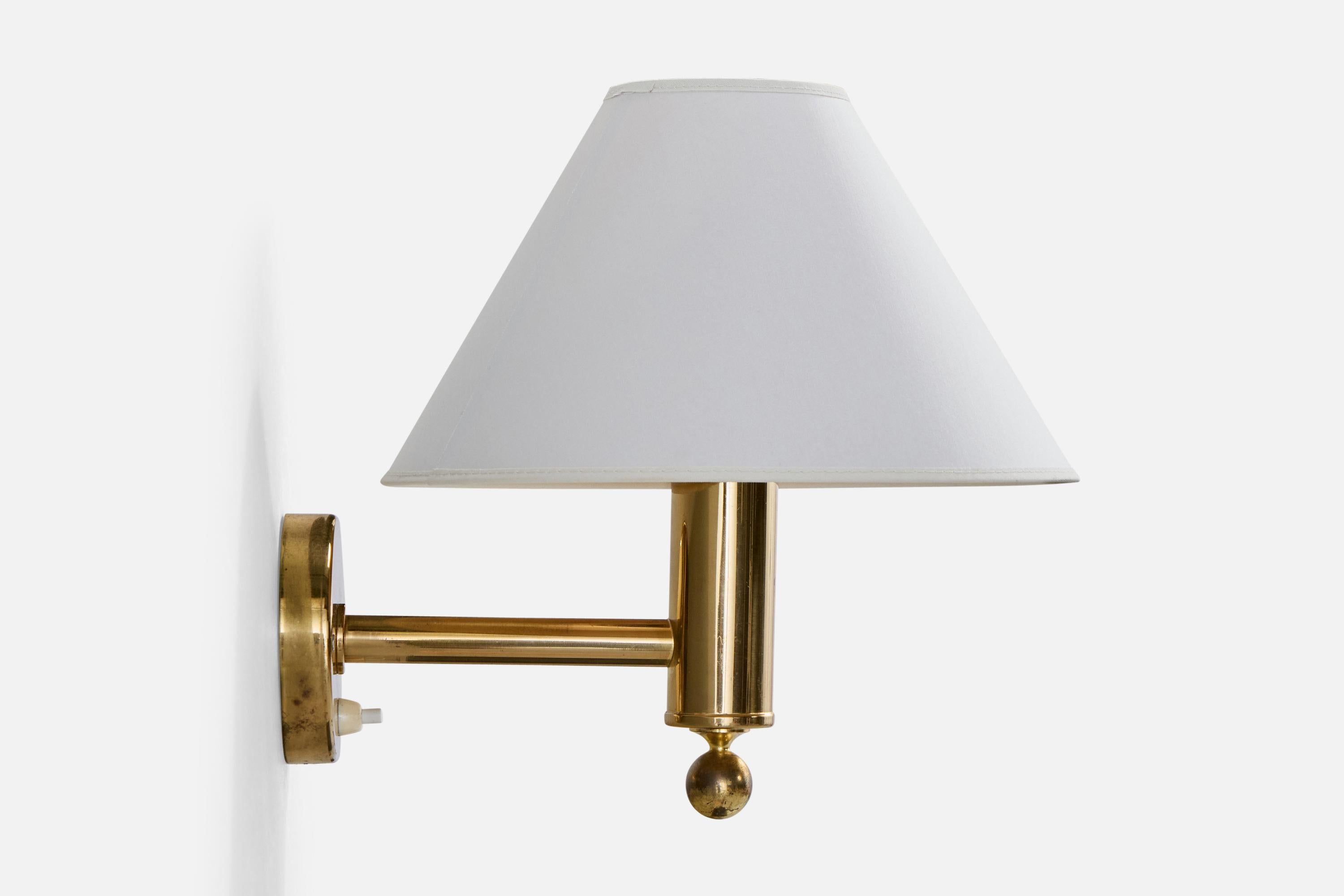 Bergboms, Wall Lights, Brass, Fabric, Sweden, 1970s In Good Condition For Sale In High Point, NC