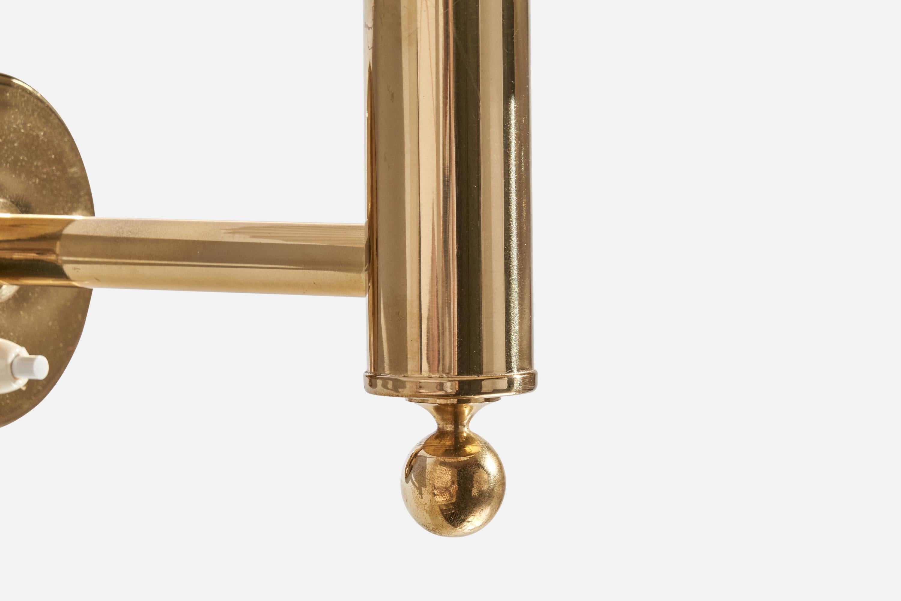 Bergboms, Wall Lights, Brass, Fabric, Sweden, 1970s For Sale 1