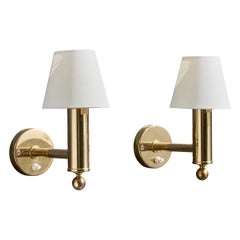 Bergboms, Wall Lights, Brass, Fabric, Sweden, 1970s