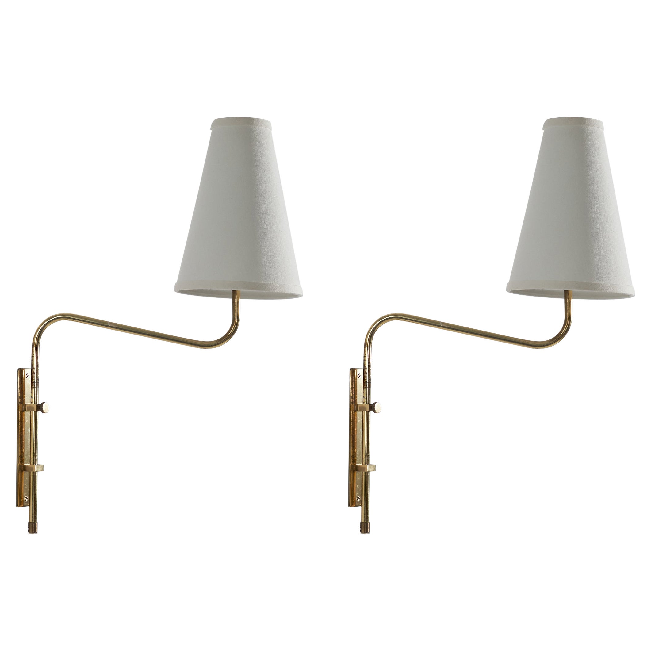 Bergboms, Wall Lights, Brass, Fabric, Sweden, 1970s