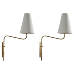 Bergboms, Wall Lights, Brass, Fabric, Sweden, 1970s