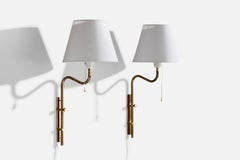 Bergboms, Wall Lights, Brass, Fabric, Sweden, 1970s