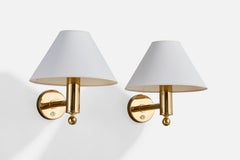 Bergboms, Wall Lights, Brass, Fabric, Sweden, 1970s
