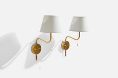 Bergboms, Wall Lights, Brass, Fabric, Sweden, 1980s