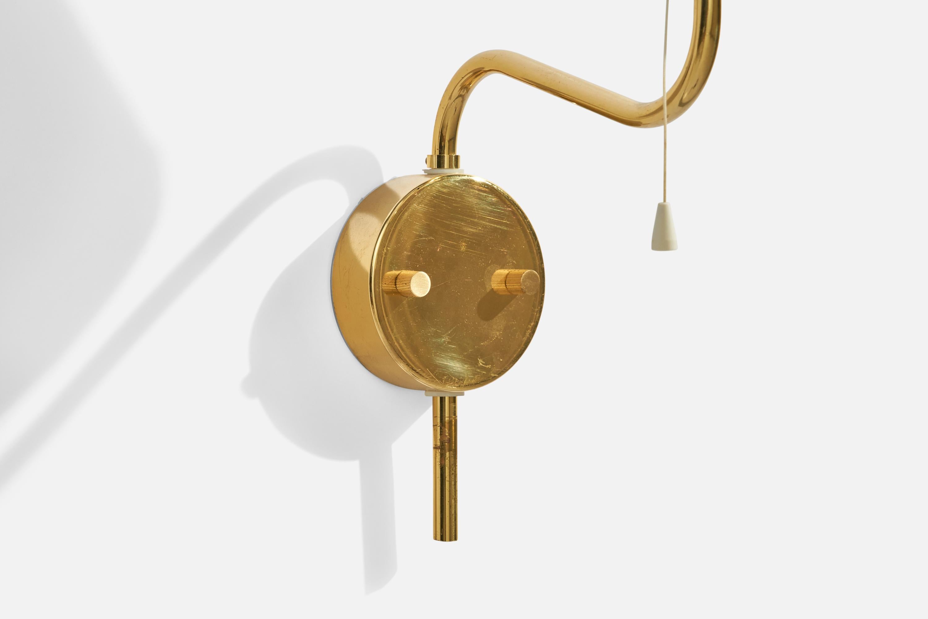 Late 20th Century Bergboms, Wall Lights, Brass, Fabric, Sweden, 1980s. For Sale