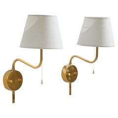 Bergboms, Wall Lights, Brass, Fabric, Sweden, 1980s