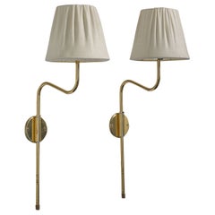 Bergboms, Wall Lights, Brass, Fabric, Sweden, 1980s