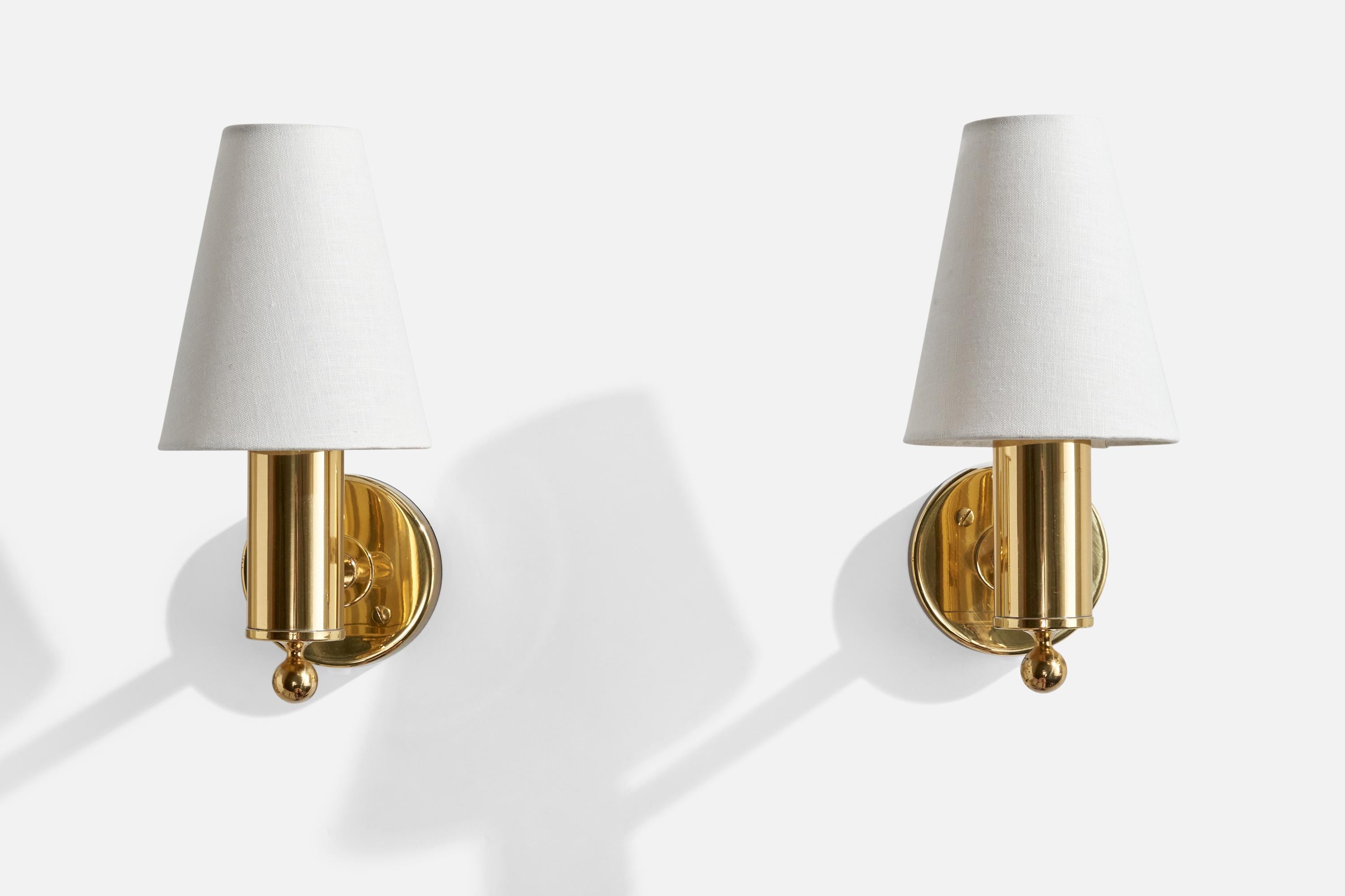 Swedish Bergboms, Wall Lights, Brass, Fabric, Sweden, 1990s
