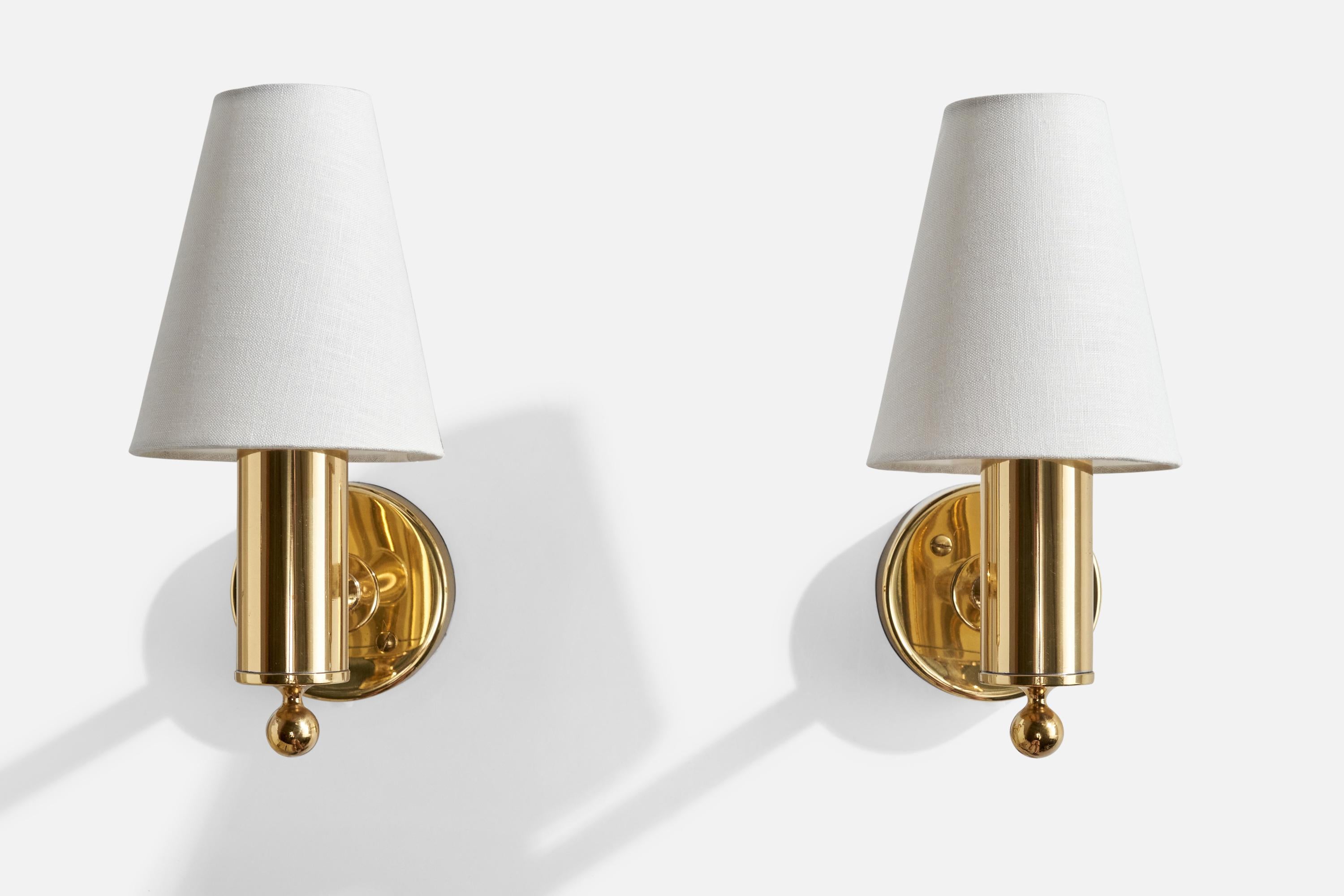 Swedish Bergboms, Wall Lights, Brass, Fabric, Sweden, 1990s