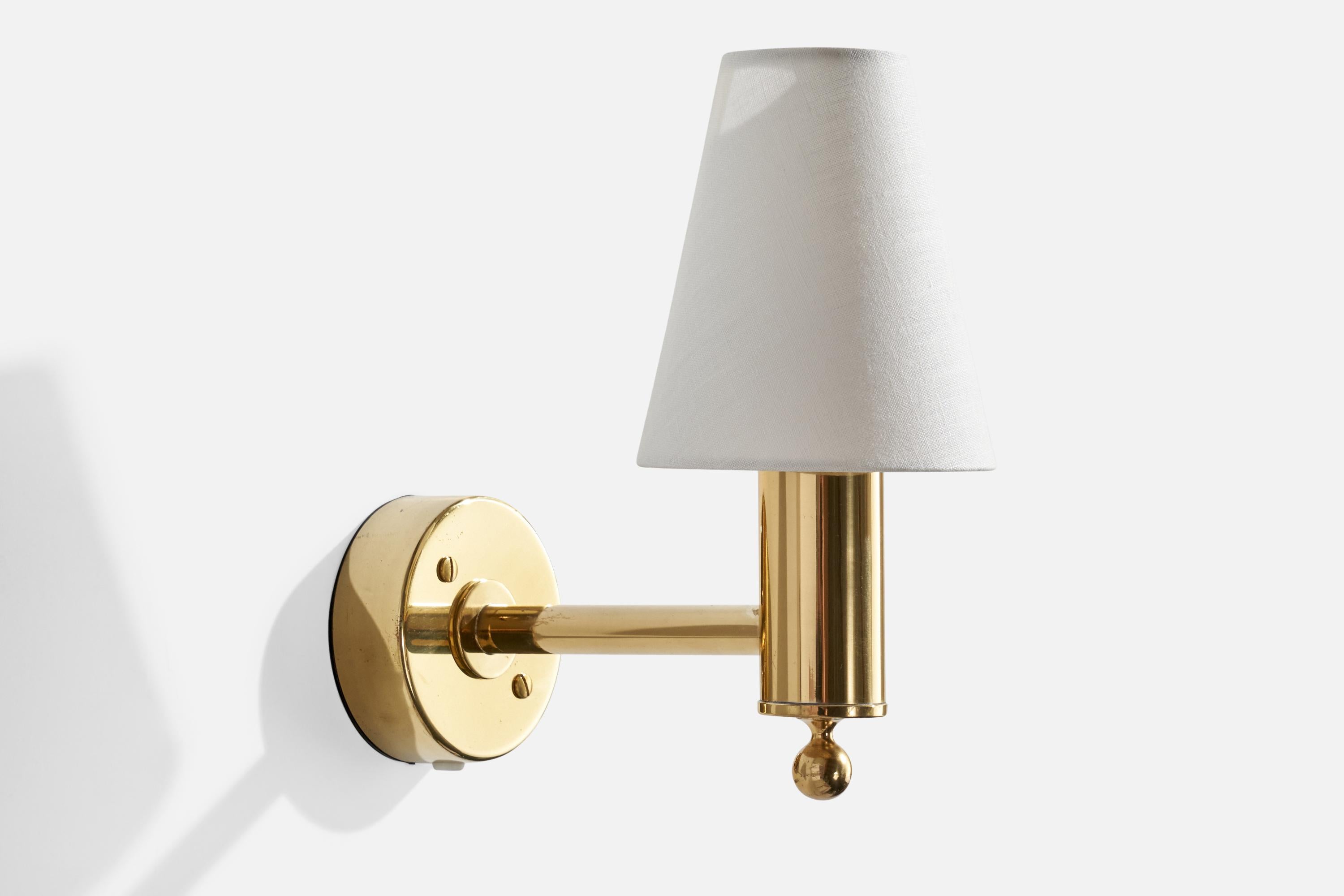Bergboms, Wall Lights, Brass, Fabric, Sweden, 1990s In Good Condition In High Point, NC