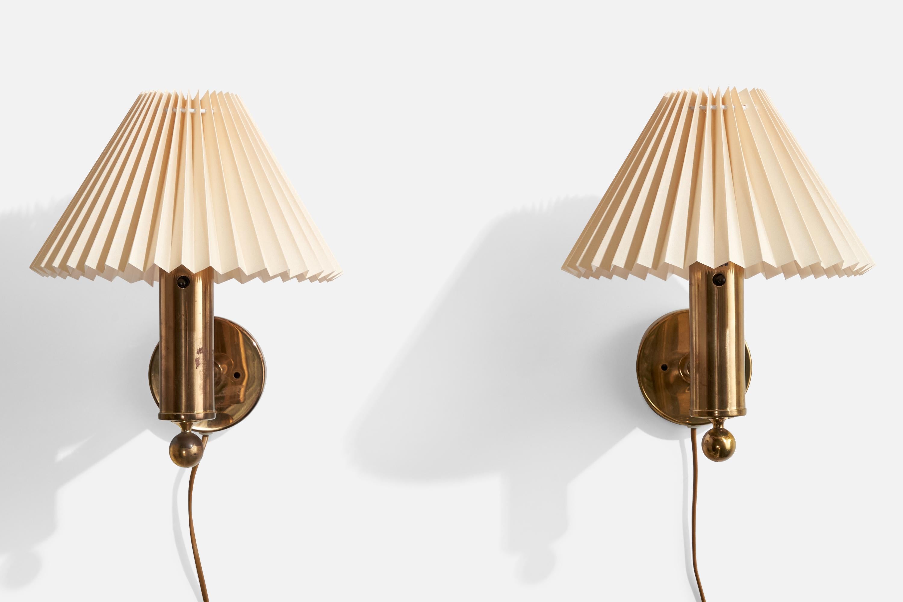 Swedish Bergboms, Wall Lights, Brass, Paper, Sweden, 1970s