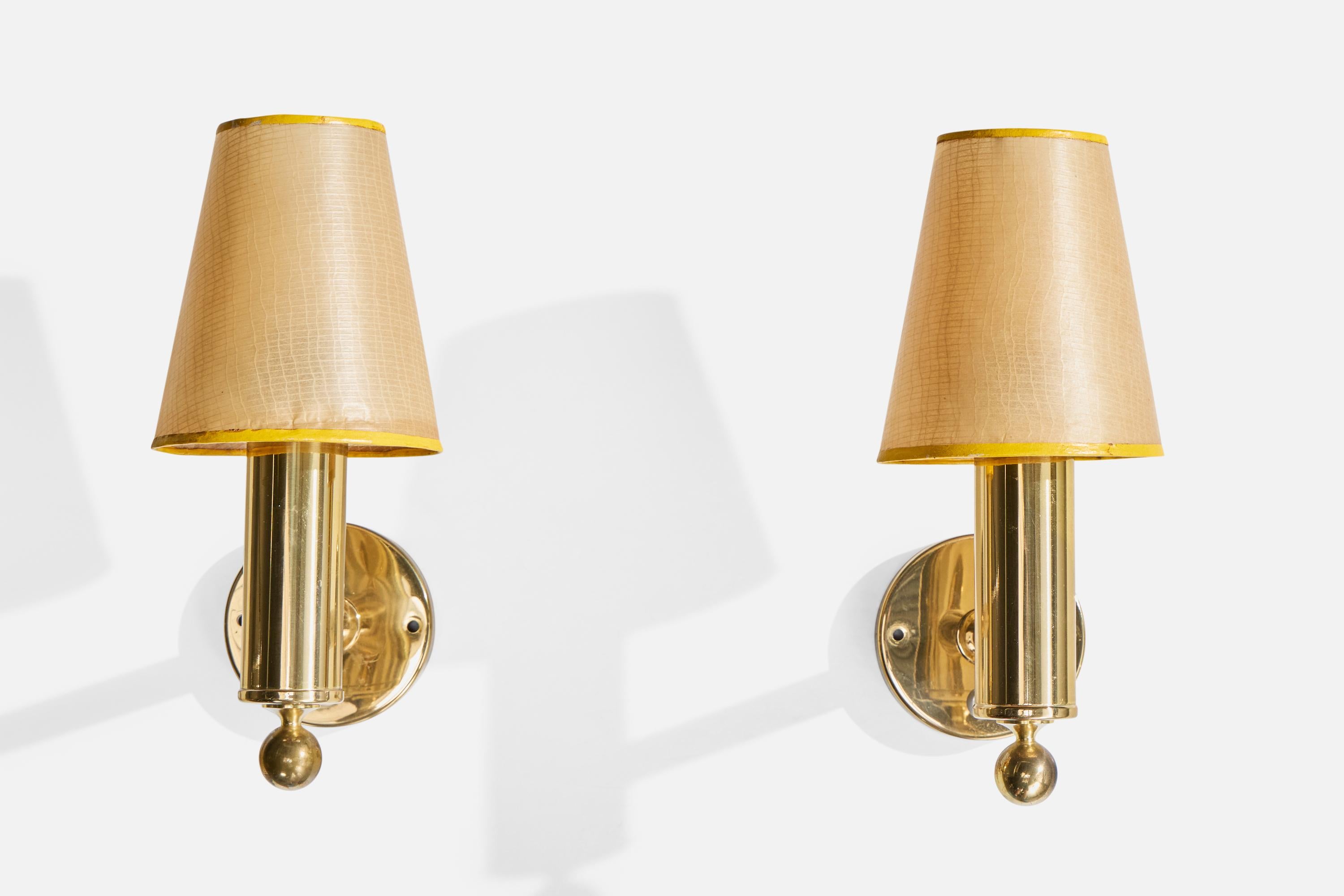 Mid-Century moderno Bergboms, Applique, Ottone, Pergamena, Svezia, anni '70 in vendita