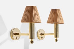 Bergboms, Wall Lights, Brass, Rattan, Sweden, 1970s