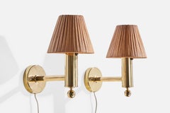 Bergboms, Wall Lights, Brass, Rattan, Sweden, 1970s