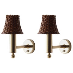 Bergboms, Wall Lights, Brass, Rattan, Sweden, 1970s Bergboms, Wall Lights, Brass, Rattan, Sweden, 1970s