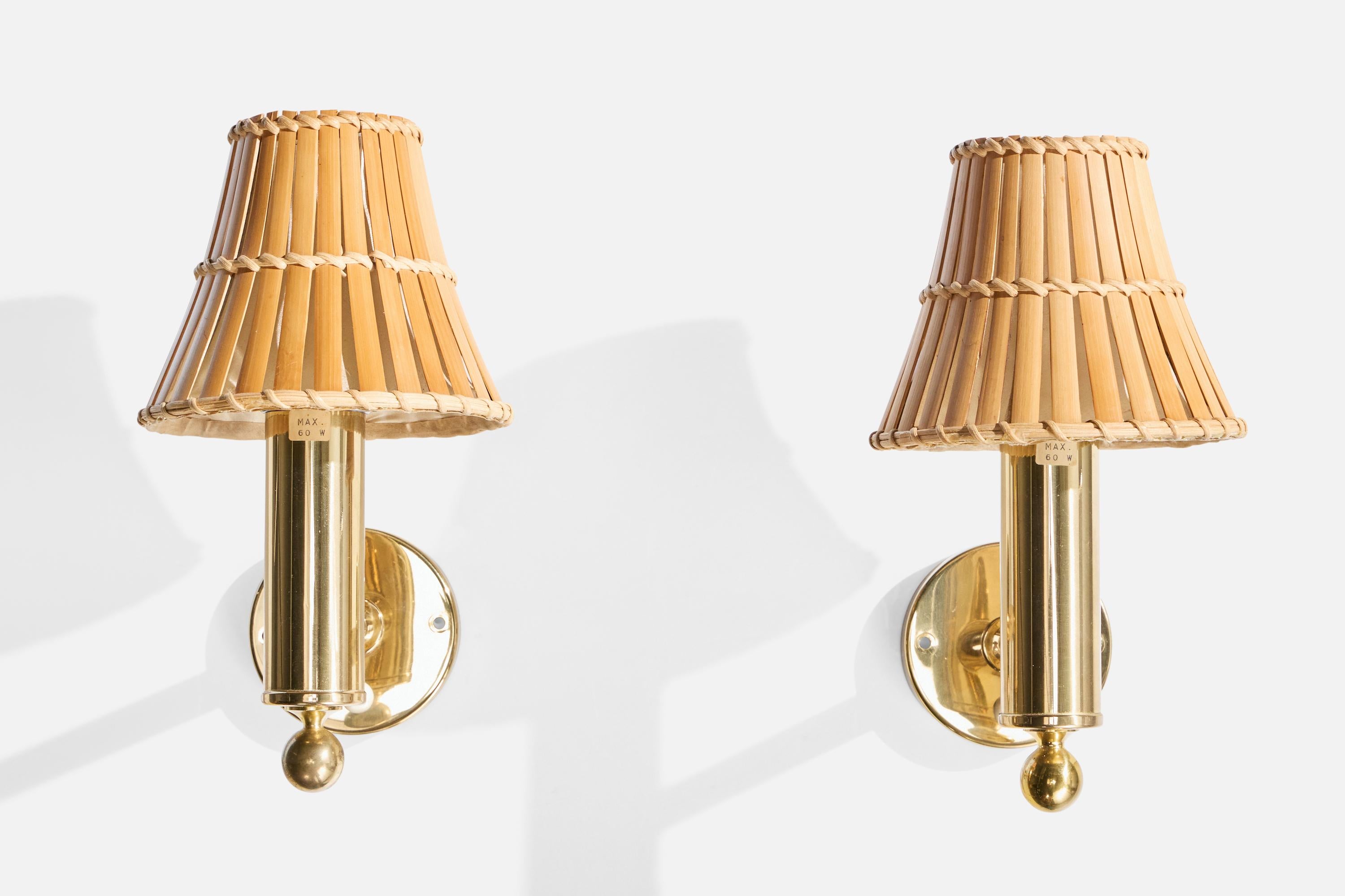 Mid-Century moderno Bergboms, Applique da parete, Ottone, Canna, Svezia, anni '70 in vendita