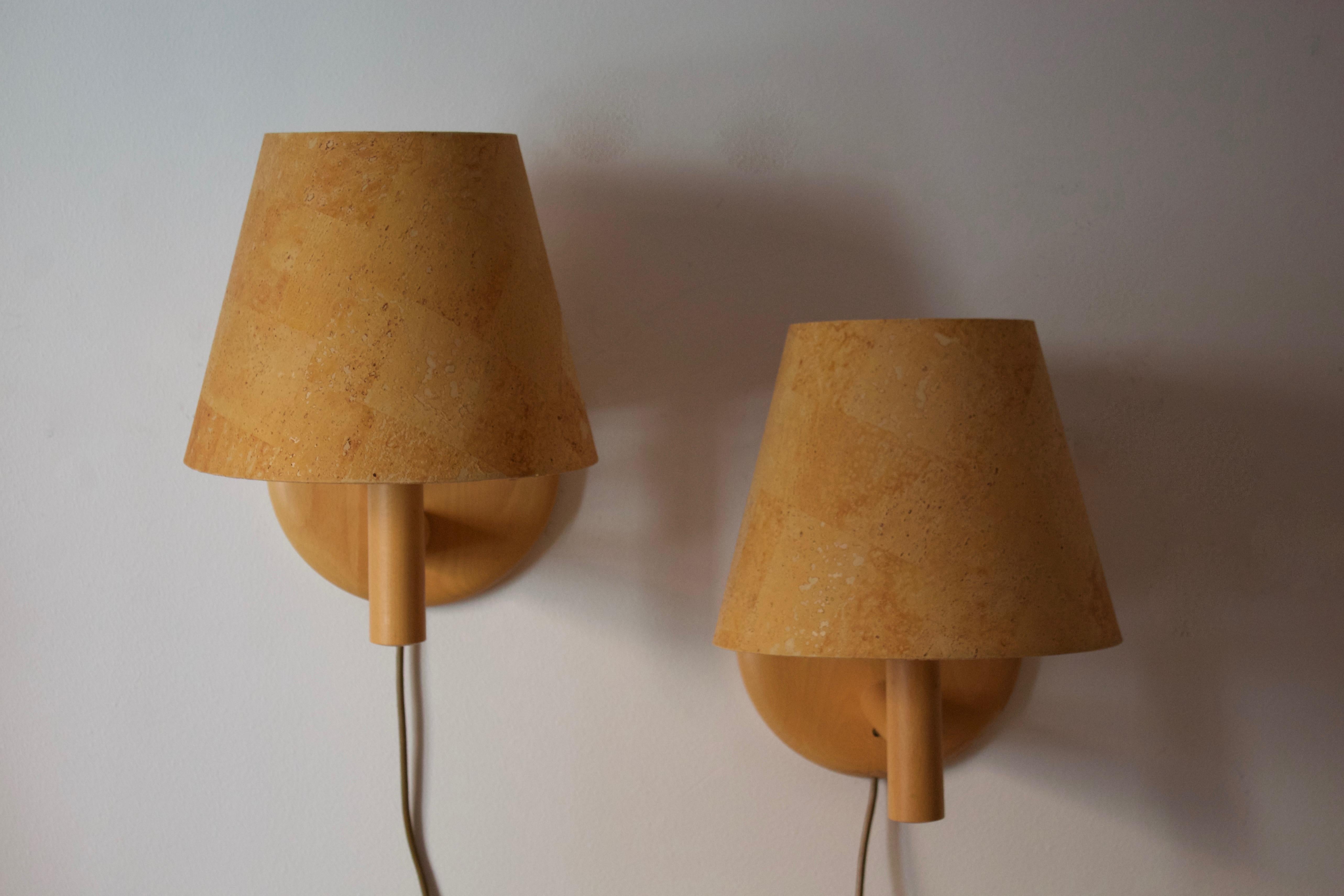 Mid-Century Modern Bergboms, Wall Lights / Sconces, Oak, Cork veneer, Sweden, 1970s