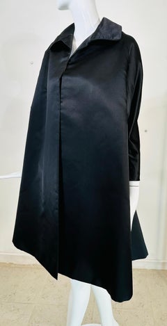 Bergdorf Goodman Demi Couture Trapeze Black Silk Satin Evening Coat 1950s