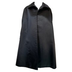 Bergdorf Goodman Demi Couture Trapeze Black Silk Satin Evening Coat 1950s