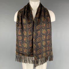 BERGDORF GOODMAN Green Brown Orange Paisley Cashmere Silk Scarves