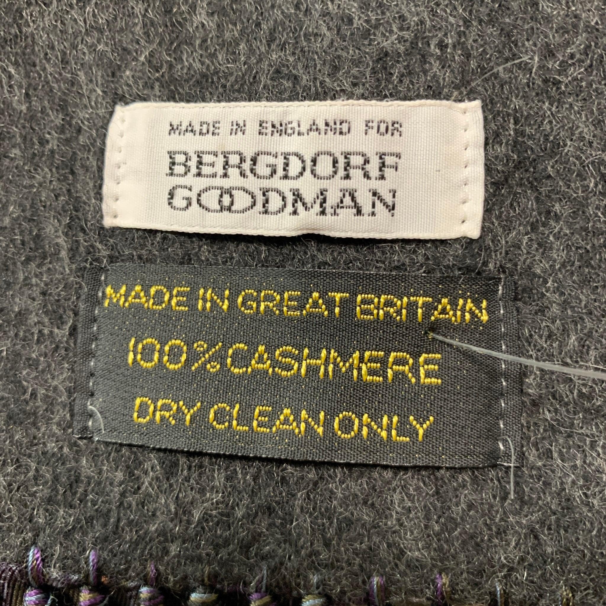 BERGDORF GOODMAN Grey Purple & Black Paisley Cashmere Silk Scarves In Excellent Condition For Sale In San Francisco, CA